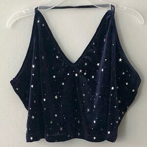 Navy Sleeveless Galaxy Star Crop Top